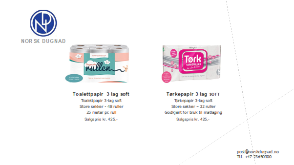 ÅRETS DUGNAD I STALLEN : SALG AV TOALETTPAPIR OG TØRKEPAPIR